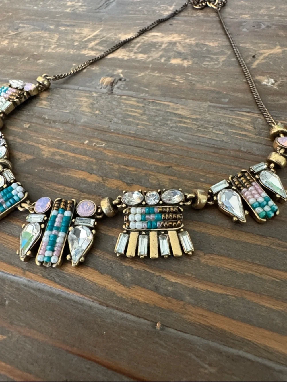 Jcrew Statement Beaded Pendant Necklace in Pastel Pink & Turquoise